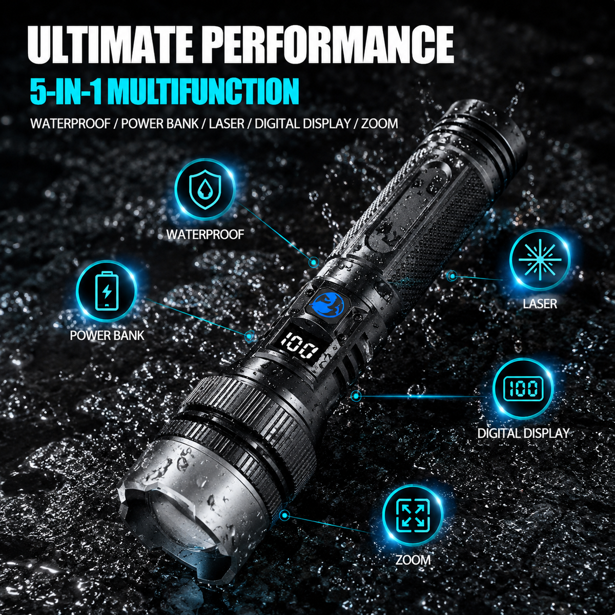 🔦 High-Power LED Flashlight – Bright, Long-Range Portable Torch for Outdoor Use
