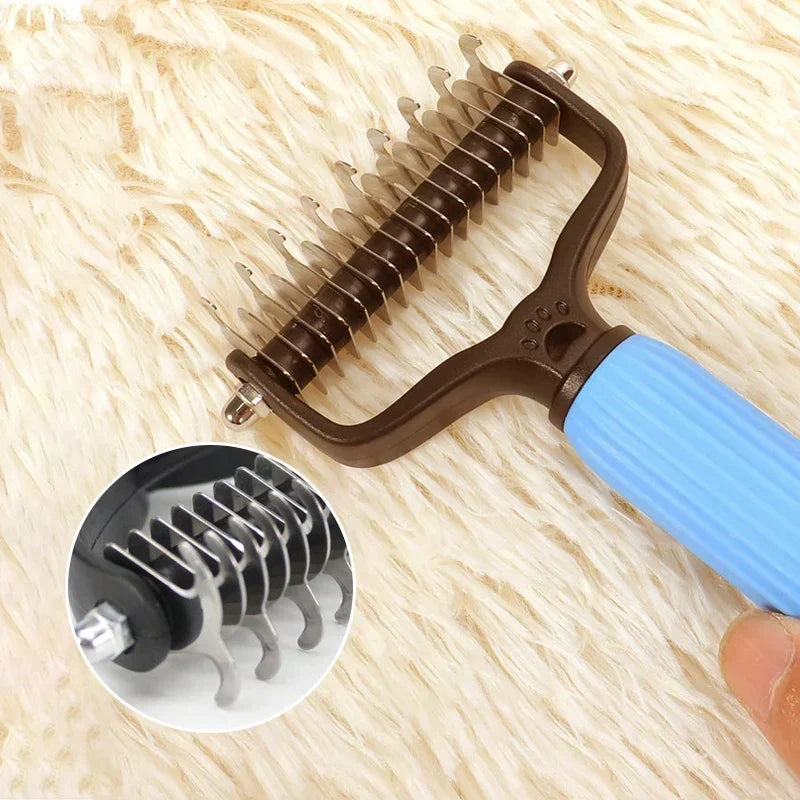 🐾 2-in-1 Deshedding & Dematting Pet Brush – Grooming Tool for Dogs & Cats